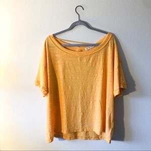 NWT Free People Yellow OpenBack Distressed Shirt L